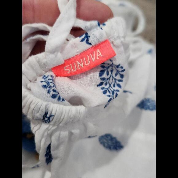 Girls Sunuva Dress 3-4 Blue White High Neck Sun Dress Bells Tassle - Picture 2 of 7